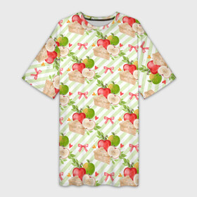 Платье-футболка 3D с принтом Яблочный пирог паттерн ,  |  | выпечка | пирог | фрукты | яблоки | яблоко | яблочный пирог