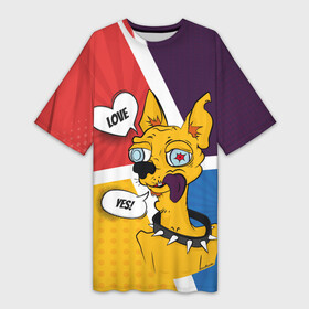 Платье-футболка 3D с принтом Comics Пес Dog Love Yes ,  |  | comics | dog | pop art | собака | чихуахуа | яркий