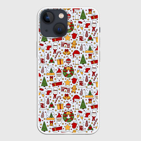 Чехол для iPhone 13 mini с принтом New Years Mood ,  |  | Тематика изображения на принте: background | candles | christmas | cookies | fireplace | gifts | holiday | new year | santa claus | snowman | stars | texture | toys | tree | дед мороз | елка | звезды | игрушки | камин | новый год | печенье | подарки | праздник | рождество | санта клаус 