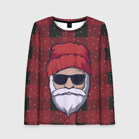 Женский лонгслив 3D с принтом SANTA HIPSTER | САНТА ХИПСТЕР , 100% полиэстер | длинные рукава, круглый вырез горловины, полуприлегающий силуэт | 2022 | bad | christmas | cold | dab | dub | hipster | klaus | merry | new | santa | snow | winter | year | год | даб | зима | клаус | мороз | новый | рождество | санта | снег | хипстер | холод