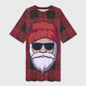 Платье-футболка 3D с принтом SANTA HIPSTER  САНТА ХИПСТЕР ,  |  | Тематика изображения на принте: 2022 | bad | christmas | cold | dab | dub | hipster | klaus | merry | new | santa | snow | winter | year | год | даб | зима | клаус | мороз | новый | рождество | санта | снег | хипстер | холод