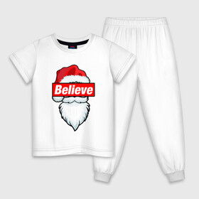 Детская пижама хлопок с принтом I Believe In Santa | Я Верю В Санту , 100% хлопок |  брюки и футболка прямого кроя, без карманов, на брюках мягкая резинка на поясе и по низу штанин
 | Тематика изображения на принте: 2022 | believe | christmas | cold | klaus | merry | new | santa | winter | year | верить | год | дед | зима | клаус | мороз | новый | рождество | санта | холод