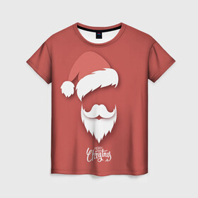 Женская футболка 3D с принтом Merry Christmas | Счастливого Рождества , 100% полиэфир ( синтетическое хлопкоподобное полотно) | прямой крой, круглый вырез горловины, длина до линии бедер | 2022 | christmas | cold | klaus | merry | new | santa | winter | year | борода | год | дед | зима | клаус | мороз | новый | рождество | санта | тигра | холод
