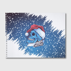 Альбом для рисования с принтом Merry Christmas | Счастливого Рождества | Skull , 100% бумага
 | матовая бумага, плотность 200 мг. | 2022 | christmas | cold | klaus | merry | new | santa | skull | snow | winter | year | год | дед | зима | клаус | мороз | новый | рождество | санта | скелет | снег | холод | череп