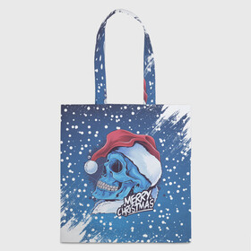 Шоппер 3D с принтом Merry Christmas | Счастливого Рождества | Skull , 100% полиэстер | Плотность: 200 г/м2; Размер: 34×35 см; Высота лямок: 30 см | 2022 | christmas | cold | klaus | merry | new | santa | skull | snow | winter | year | год | дед | зима | клаус | мороз | новый | рождество | санта | скелет | снег | холод | череп