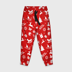 Детские брюки 3D с принтом НОВОГОДНИЙ УЗОР КРАСНО БЕЛЫЙ , 100% полиэстер | манжеты по низу, эластичный пояс регулируется шнурком, по бокам два кармана без застежек, внутренняя часть кармана из мелкой сетки | 2022 | beast | merry christmas | new year | red bow | santa hat | snow | tiger | winter | winter is coming | year of the tiger | год тигра | дед мороз | животные | звери | зверь | зима | зима 2022 | зима близко | новогодний свитер | новогодний у