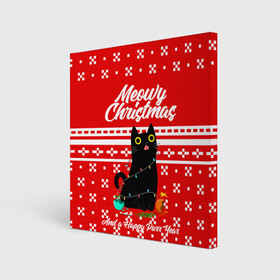 Холст квадратный с принтом MEOW | CHRISTMAS , 100% ПВХ |  | 2020 | 2021 | 2022 | christmas | meow | meowy christmas | merry | кот | леденец | мяу | нг | новогодний | новый год | олени | рождество | свитер | узоры