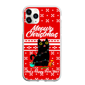 Чехол для iPhone 11 Pro матовый с принтом MEOW | CHRISTMAS , Силикон |  | 2020 | 2021 | 2022 | christmas | meow | meowy christmas | merry | кот | леденец | мяу | нг | новогодний | новый год | олени | рождество | свитер | узоры