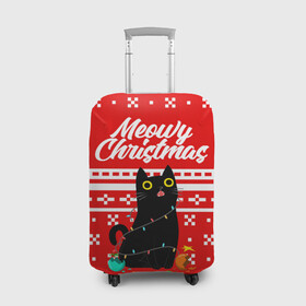 Чехол для чемодана 3D с принтом MEOW | CHRISTMAS , 86% полиэфир, 14% спандекс | двустороннее нанесение принта, прорези для ручек и колес | 2020 | 2021 | 2022 | christmas | meow | meowy christmas | merry | кот | леденец | мяу | нг | новогодний | новый год | олени | рождество | свитер | узоры