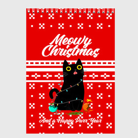 Скетчбук с принтом MEOW | CHRISTMAS , 100% бумага
 | 48 листов, плотность листов — 100 г/м2, плотность картонной обложки — 250 г/м2. Листы скреплены сверху удобной пружинной спиралью | 2020 | 2021 | 2022 | christmas | meow | meowy christmas | merry | кот | леденец | мяу | нг | новогодний | новый год | олени | рождество | свитер | узоры