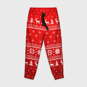 Детские брюки 3D с принтом КРАСНЫЙ СВИТЕР С ОЛЕНЯМИ 2022   НОВЫЙ ГОД , 100% полиэстер | манжеты по низу, эластичный пояс регулируется шнурком, по бокам два кармана без застежек, внутренняя часть кармана из мелкой сетки | Тематика изображения на принте: 2022 | beast | merry christmas | new year | red bow | santa hat | snow | tiger | winter | winter is coming | year of the tiger | год тигра | дед мороз | животные | звери | зверь | зима | зима 2022 | зима близко | новогодний свитер | новогодний у