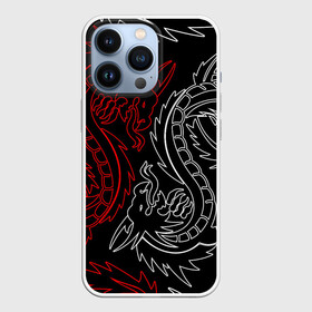 Чехол для iPhone 13 Pro с принтом БЕЛО КРАСНЫЙ ДРАКОН   RED WHITE DRAGON ,  |  | china | dragon | japan | neon | texture | драконы | китай | мифология | неон | неоновые драконы | текстура | япония