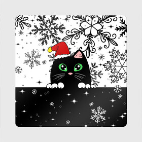 Магнит виниловый Квадрат с принтом Новогодний кот в колпаке Санты , полимерный материал с магнитным слоем | размер 9*9 см, закругленные углы | black cat | cat | christmas | kitten | kitty | merry christmas | new year | new year cat | santa | snow | snowflakes | winter | зима | киска | колпак | кот | котенок | кошак | новогодний кот | новый год | подарок | рождество | санта | снег 