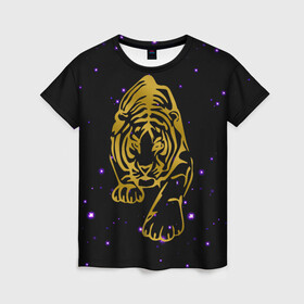 Женская футболка 3D с принтом Новый год 2022 тигр , 100% полиэфир ( синтетическое хлопкоподобное полотно) | прямой крой, круглый вырез горловины, длина до линии бедер | 2022 | животное | зима | новый год | тигр