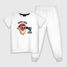 Детская пижама хлопок с принтом Санта FNF , 100% хлопок |  брюки и футболка прямого кроя, без карманов, на брюках мягкая резинка на поясе и по низу штанин
 | голова | надпись | пистолет | санта | шапка