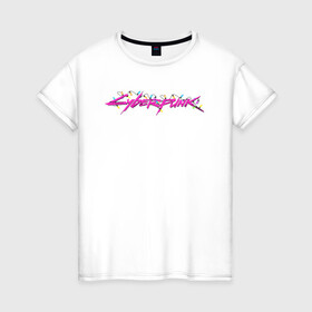 Женская футболка хлопок с принтом Гирлянда Cyberpunk , 100% хлопок | прямой крой, круглый вырез горловины, длина до линии бедер, слегка спущенное плечо | гирлянда | игра | надпись | праздник | свет