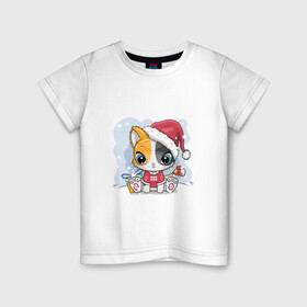 Детская футболка хлопок с принтом Новогодняя kitty , 100% хлопок | круглый вырез горловины, полуприлегающий силуэт, длина до линии бедер | cat | christmas | kitten | kitty | new year | животные | кот | котенок | котики | кошечка | милота | милый | новогодний | новый год | рождественский | снежный