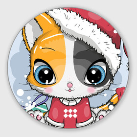 Круглый коврик для мышки с принтом Новогодняя kitty , резина и полиэстер | круглая форма, изображение наносится на всю лицевую часть | cat | christmas | kitten | kitty | new year | животные | кот | котенок | котики | кошечка | милота | милый | новогодний | новый год | рождественский | снежный