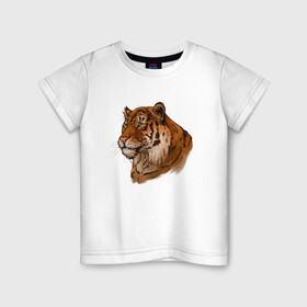 Детская футболка хлопок с принтом Тигр маслом , 100% хлопок | круглый вырез горловины, полуприлегающий силуэт, длина до линии бедер | 2022 | иллюстрация | новый год | рисунок | скетч | тигр