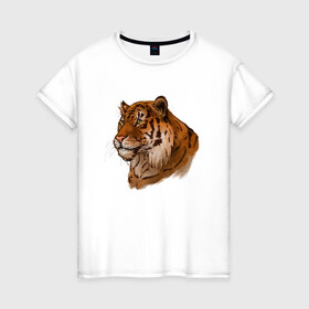 Женская футболка хлопок с принтом Тигр маслом , 100% хлопок | прямой крой, круглый вырез горловины, длина до линии бедер, слегка спущенное плечо | 2022 | иллюстрация | новый год | рисунок | скетч | тигр
