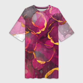 Платье-футболка 3D с принтом Малиновое вино ,  |  | alcohol ink | pink | purple | wine | абстракция | акварель | бордо | бордовый | вино | золото | золотой | красный | круги | малиновый | пузыри | пурпурный | разводы | спиртовые чернила