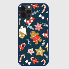 Чехол для iPhone 12 Pro Max с принтом Merry Christmas , Силикон |  | merry christmas | веселого рождества | домики | ели | елки | конфетки | перья | рождество | снеговики | снежинки