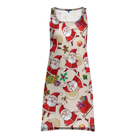 Платье-майка 3D с принтом Дед Мороз , 100% полиэстер | полуприлегающий силуэт, широкие бретели, круглый вырез горловины, удлиненный подол сзади. | merry christmas | presents | santa | веселого рождества | дед мороз | подарки | рождество | санта | санта клаус | снежинки