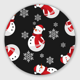 Круглый коврик для мышки с принтом Снеговик , резина и полиэстер | круглая форма, изображение наносится на всю лицевую часть | merry christmas | веселого рождества | рождество | снеговики | снежинки | шарфик