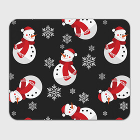 Прямоугольный коврик для мышки с принтом Снеговик , натуральный каучук | размер 230 х 185 мм; запечатка лицевой стороны | merry christmas | веселого рождества | рождество | снеговики | снежинки | шарфик
