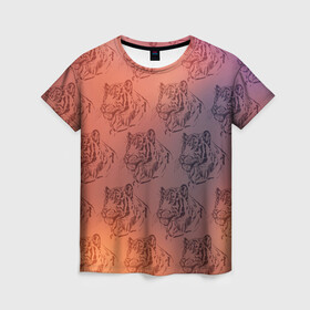 Женская футболка 3D с принтом Тигровый паттерн , 100% полиэфир ( синтетическое хлопкоподобное полотно) | прямой крой, круглый вырез горловины, длина до линии бедер | 2022 | новый год | оранжевый | паттерн | рисунок | тигр | тигры