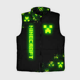 Женский жилет утепленный 3D с принтом MINECRAFT NEON LOGO CREEPER ,  |  | Тематика изображения на принте: block | creeper | cube | minecraft | pixel | tnt | toxic | блок | гаст | геометрия | крафт | крипер | кубики | майнкрафт | неон | пиксели | тнт | токсик