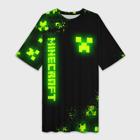 Платье-футболка 3D с принтом MINECRAFT NEON LOGO CREEPER ,  |  | block | creeper | cube | minecraft | pixel | tnt | toxic | блок | гаст | геометрия | крафт | крипер | кубики | майнкрафт | неон | пиксели | тнт | токсик