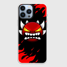 Чехол для iPhone 13 Pro Max с принтом GEOMETRY DASH DEMON RED FIRE ,  |  | Тематика изображения на принте: 2d | arcade | demon | fire | flame | game | geometry dash | meltdown | red fire | robtop | smile | аркада | геометрический тире | демон | красный огонь | огонь | раннер | смайлы | эмоции