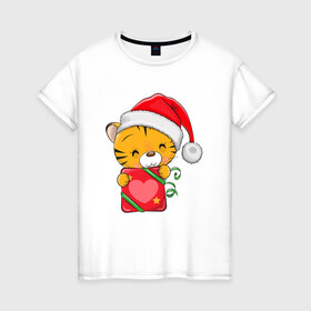 Женская футболка хлопок с принтом Подарок   год тигра , 100% хлопок | прямой крой, круглый вырез горловины, длина до линии бедер, слегка спущенное плечо | 2022 | год тигра | новый год | новый год 2022 | символ года | тигр | тигренок | тигрица | тигры