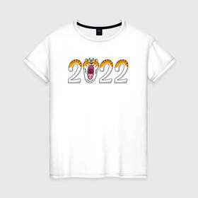 Женская футболка хлопок с принтом Надпись 2022   год тигра , 100% хлопок | прямой крой, круглый вырез горловины, длина до линии бедер, слегка спущенное плечо | 2022 | год тигра | новый год | новый год 2022 | символ года | тигр | тигренок | тигрица | тигры