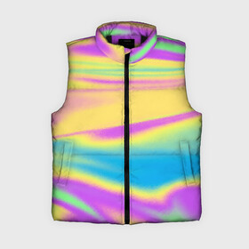 Женский жилет утепленный 3D с принтом Holographic Neon Waves ,  |  | abstract | gradient | holographic | neon | neon stripes | rainbow | stripes | vaporwave | wave | абстрактный узор | абстракция | волны | голографические | градиент | краски | красочный | линии | неоновые полосы | полосы | радужный