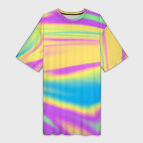 Платье-футболка 3D с принтом Holographic Neon Waves ,  |  | abstract | gradient | holographic | neon | neon stripes | rainbow | stripes | vaporwave | wave | абстрактный узор | абстракция | волны | голографические | градиент | краски | красочный | линии | неоновые полосы | полосы | радужный
