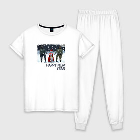 Женская пижама хлопок с принтом Counter Strike HNY , 100% хлопок | брюки и футболка прямого кроя, без карманов, на брюках мягкая резинка на поясе и по низу штанин | люди | мужчины | персонажи | снег | снеговик