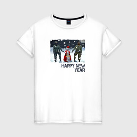 Женская футболка хлопок с принтом Counter Strike HNY , 100% хлопок | прямой крой, круглый вырез горловины, длина до линии бедер, слегка спущенное плечо | люди | мужчины | персонажи | снег | снеговик