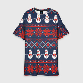Детское платье 3D с принтом Christmas Background , 100% полиэстер | прямой силуэт, чуть расширенный к низу. Круглая горловина, на рукавах — воланы | background | christmas | holiday | knitted pattern | new year | pattern | snowman | вязаный узор | новый год | праздник | рождество | снеговик | узор | фон