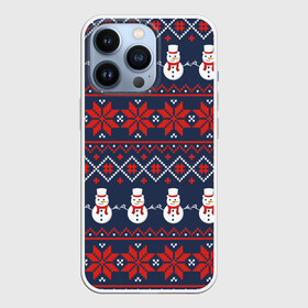 Чехол для iPhone 13 Pro с принтом Christmas Background ,  |  | Тематика изображения на принте: background | christmas | holiday | knitted pattern | new year | pattern | snowman | вязаный узор | новый год | праздник | рождество | снеговик | узор | фон