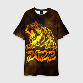 Детское платье 3D с принтом Хищник Тигр 2022 , 100% полиэстер | прямой силуэт, чуть расширенный к низу. Круглая горловина, на рукавах — воланы | 2022 | tiger | восточный тигр | год тигра | кошка | тигр | тигренок | хищник