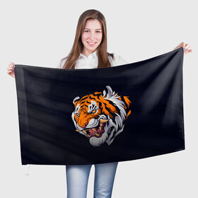 Флаг 3D с принтом Саблезубый тигр (голова) , 100% полиэстер | плотность ткани — 95 г/м2, размер — 67 х 109 см. Принт наносится с одной стороны | tiger | восточный тигр | год тигра | голова | кошка | саблезубый | тигр | тигренок | хищник