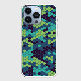 Чехол для iPhone 13 Pro с принтом Зеленые соты в мозаике ,  |  | геометрия | многогранник | мозаика | пазл | ромбы | соты | фигура