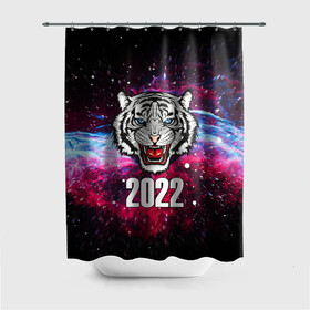 Штора 3D для ванной с принтом ЧЁРНЫЙ ТИГР НОВЫЙ ГОД 2022   GRAY TIGER NEW YEAR , 100% полиэстер | плотность материала — 100 г/м2. Стандартный размер — 146 см х 180 см. По верхнему краю — пластиковые люверсы для креплений. В комплекте 10 пластиковых колец | 2022 | beast | merry christmas | new year | red bow | santa hat | snow | tiger | winter | winter is coming | year of the tiger | год тигра | дед мороз | животные | звери | зверь | зима | зима 2022 | зима близко | новог | новогодни