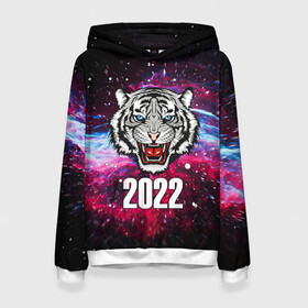 Женская толстовка 3D с принтом ЧЁРНЫЙ ТИГР НОВЫЙ ГОД 2022   GRAY TIGER NEW YEAR , 100% полиэстер  | двухслойный капюшон со шнурком для регулировки, мягкие манжеты на рукавах и по низу толстовки, спереди карман-кенгуру с мягким внутренним слоем. | 2022 | beast | merry christmas | new year | red bow | santa hat | snow | tiger | winter | winter is coming | year of the tiger | год тигра | дед мороз | животные | звери | зверь | зима | зима 2022 | зима близко | новог | новогодни