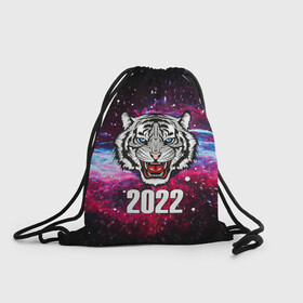 Рюкзак-мешок 3D с принтом ЧЁРНЫЙ ТИГР НОВЫЙ ГОД 2022   GRAY TIGER NEW YEAR , 100% полиэстер | плотность ткани — 200 г/м2, размер — 35 х 45 см; лямки — толстые шнурки, застежка на шнуровке, без карманов и подкладки | Тематика изображения на принте: 2022 | beast | merry christmas | new year | red bow | santa hat | snow | tiger | winter | winter is coming | year of the tiger | год тигра | дед мороз | животные | звери | зверь | зима | зима 2022 | зима близко | новог | новогодни