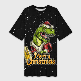 Платье-футболка 3D с принтом ПИВОЗАВР НОВОГОДНИЙ ,  |  | 2021 | 2022 | christmas | happy | merry | merry christmas | new year | santa | snow | sweater | ugly christmas | winter | динозавр | зима | новогодний | новогодняя | новый год | рождественский | рождественский свитер | рож