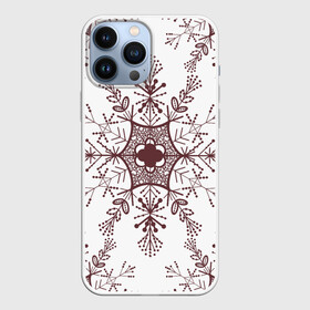Чехол для iPhone 13 Pro Max с принтом Шоколадные снежинки на белом фоне ,  |  | бесшовный | бесшовный принт | бесшовный узор | зима | зимний | зимний мотив | зимний узор | коричневая снежинка | коричневый | коричневый узор | паттерн | снежинка | снежинки