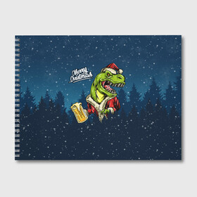 Альбом для рисования с принтом Пивозавр Санта , 100% бумага
 | матовая бумага, плотность 200 мг. | Тематика изображения на принте: christmas | santa | дед мороз | динозавр | елка | зима | новый год | рождество | санта | снег | снежинка